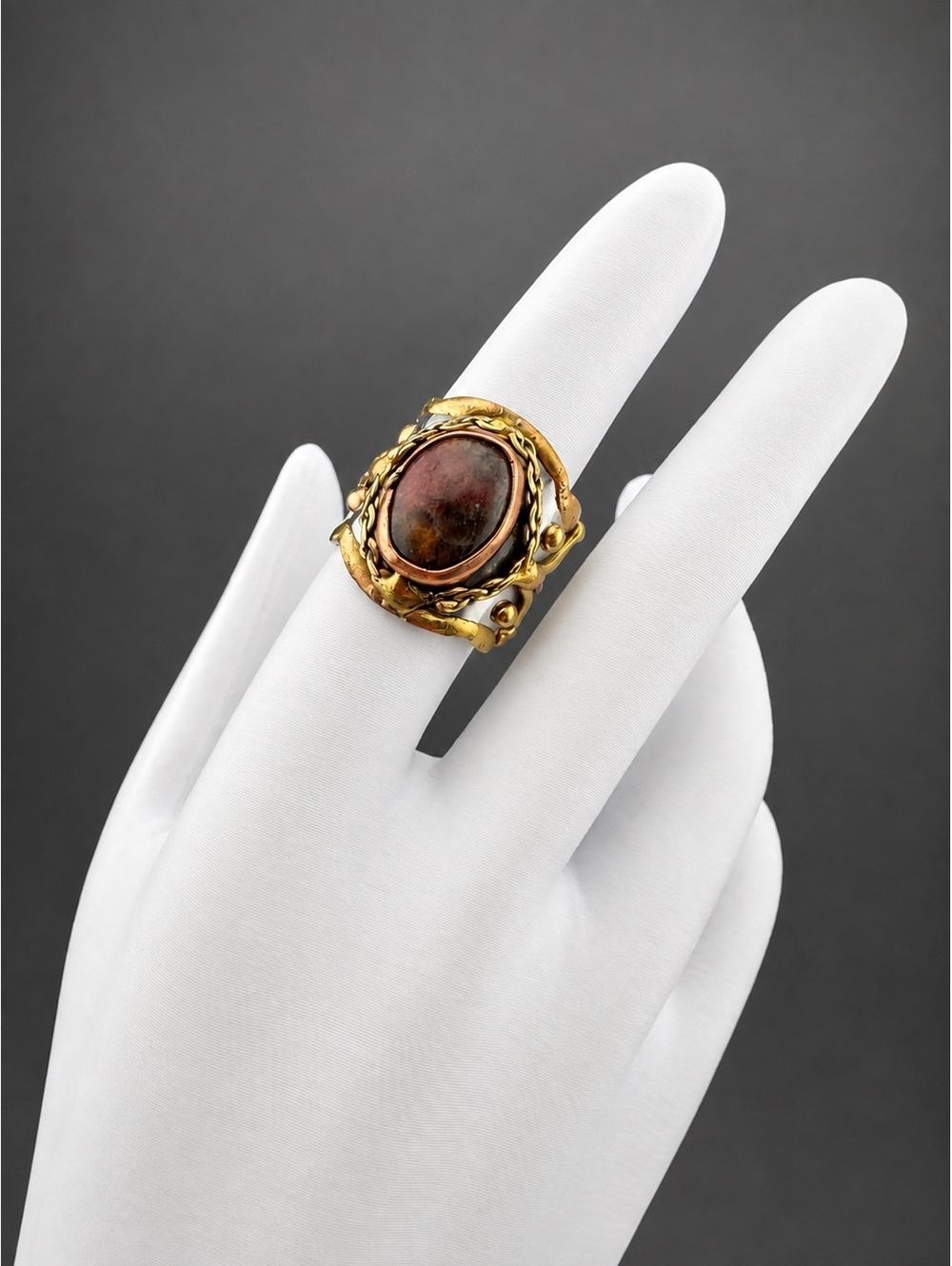 Mixed Metal and Rhodonite Stone Ring Adjustable